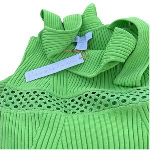 House of Harlow Ribbed Eyelet Bandage Dress Lime Green Midi NWT $245 Large